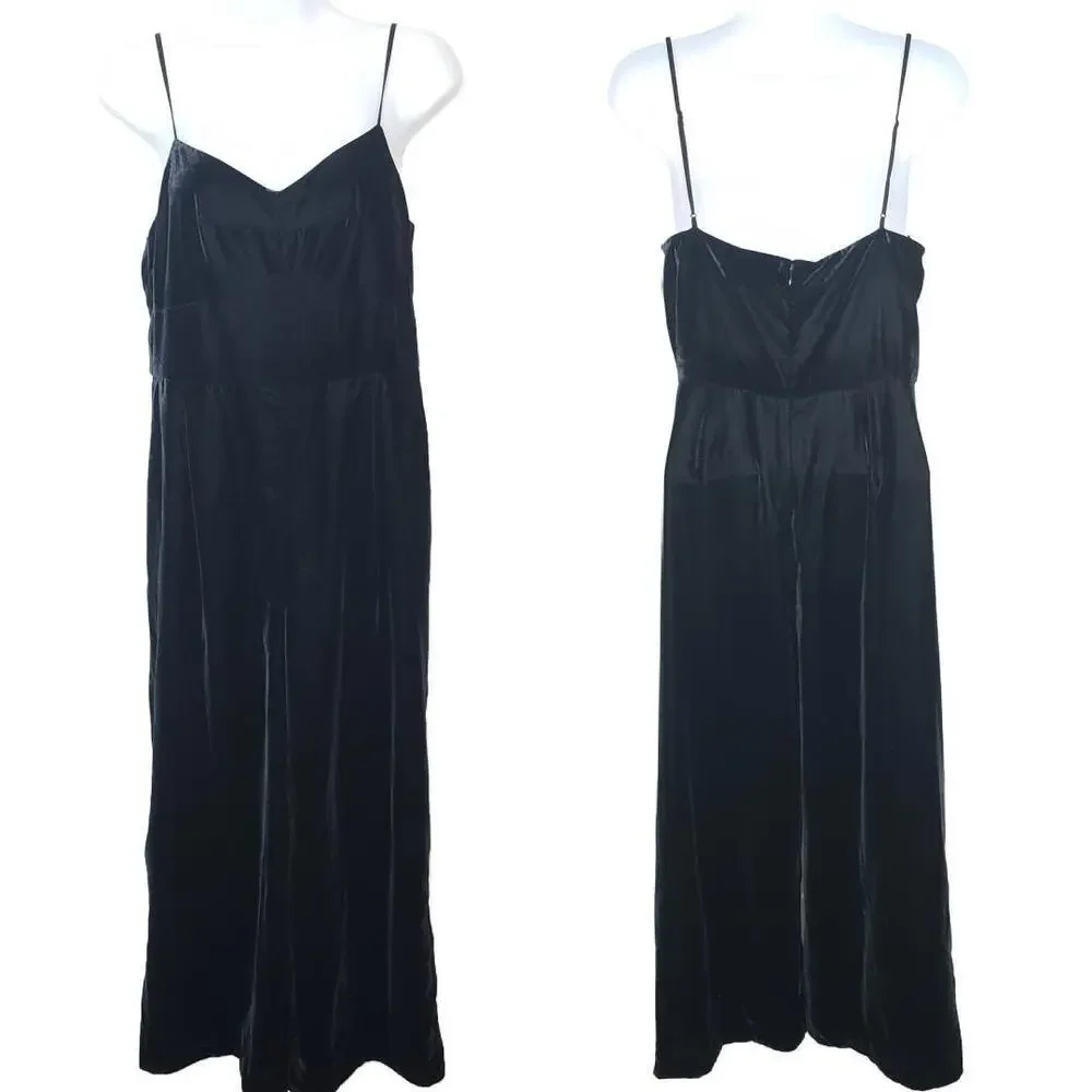 NWT J. Crew Women's Sz 6 Black Velvet Wide Cropped Leg Jumpsuit(1724)